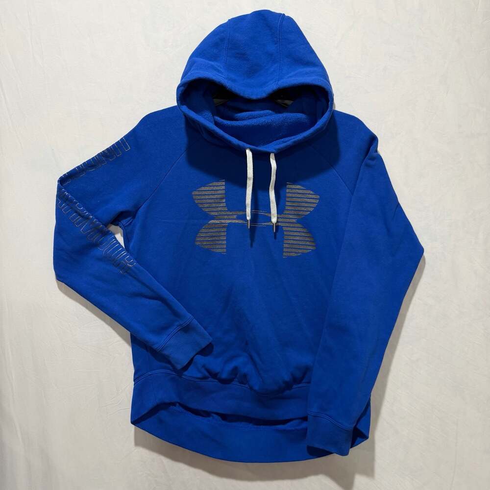 Under Armour Loose Fit Blue Pullover Hoodie with Metallic Logo